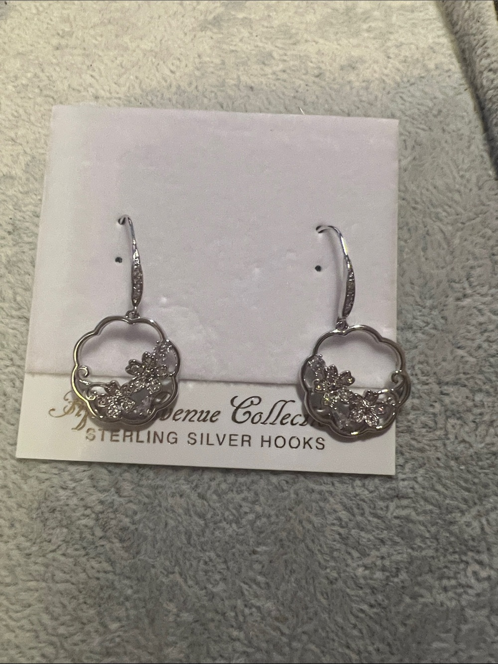 Sterling Silver Floral Drop Earrings - Sterling Silver